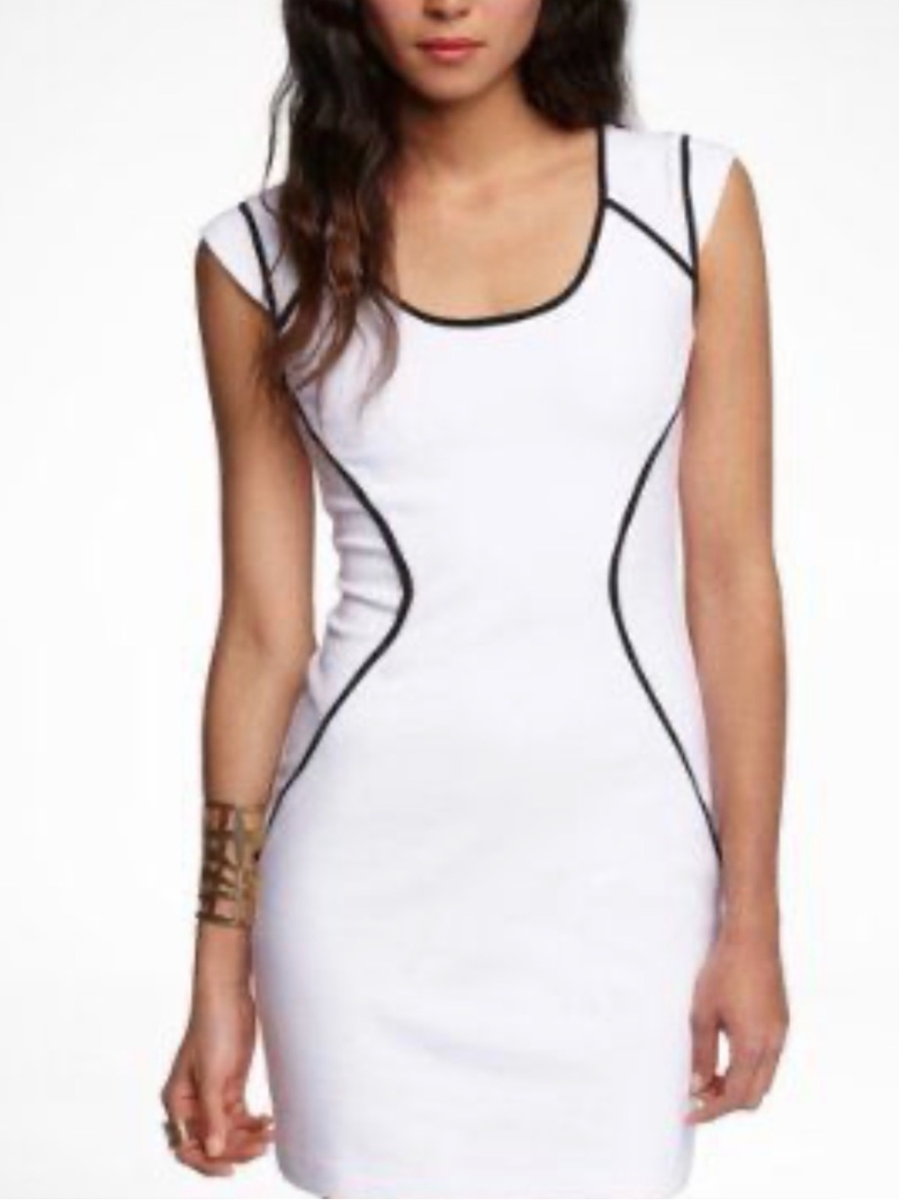 Express White Mini Dress with Black Piping